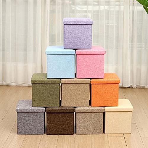 Storage Ottoman Bench 38x38x38cm Small Footstool with Linen Fabric Removable Lid Perfect for Living Room Dorm Office Portable and Stylish Foot Rest for Couch or Desk Ideal for Pet Owners