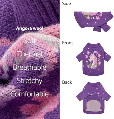 Fitwarm Adorable Unicorn Dog Sweater, Thermal Dog Winter Clothes for Small Dogs Girl, Pet Outfit, Purple, Pink, White, XXL