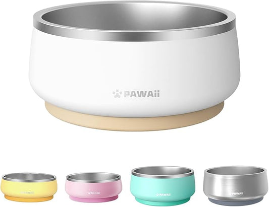 Pawaii Dog Bowl, 34 oz Double-Wall Stainless Steel Food and Water Bowl, Non-Slip Rubber Base, Dishwasher Safe, ID Tag Included, (1 Pack)