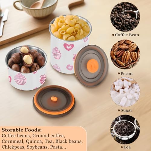 Pink Cupcakes Coffee Canister with Lid Airtight Food Storage Containers 17OZ Stainless Steel Canisters Kitchen Food Organizer for Beans, Cereal, Pasta, Flour, Sugar, Snacks