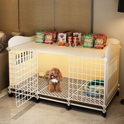 Portable Dog Crate with Wheels and Top Shelving, Easy to Install and Clean, Ideal for Puppy and Small to Medium Dogs, Durable Enclosure for Home or Travel(109 * 49 * 59cm)