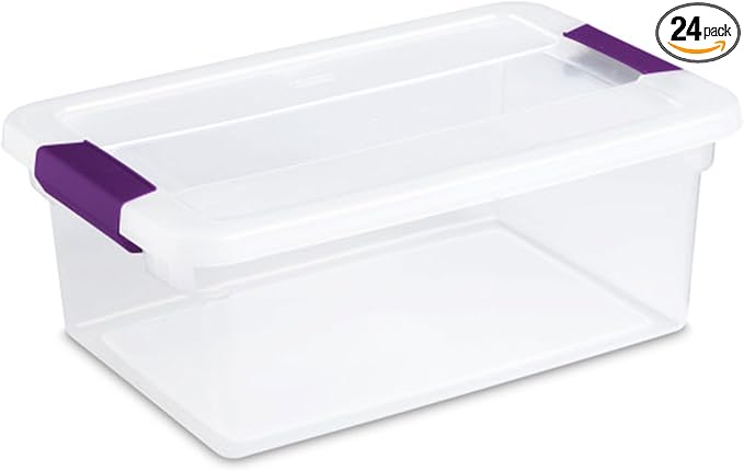 Sterilite 24-Pack ClearView Latch Box, Stackable Storage Organizer Bins for Home, 15 Quart | Clear Plastic Organizers with Color Accent Latches for Closet, Bedroom, Shelving Units, Dorm Room and Home Organization