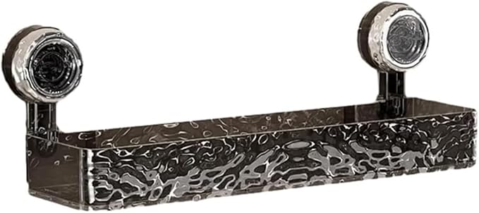 No Drill Clear Wall Caddy, 2024 New Wall Mounted Organizer Shelf Light Luxury Style Glacier Pattern Suction Cup Shelf, Drill Free Removable Caddy Shower Organizer (Grey, Rectangle)