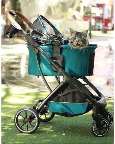 4 Wheels Pet Stroller Dog Cat Travel Stroller Lightweight Folding Crate Stroller 360° Front Wheel with Storage Basket + Cup Holder Basket Can Be Used Alone Holds Pets Up to 20 Kg / 44 Lbs ( Color : Gr