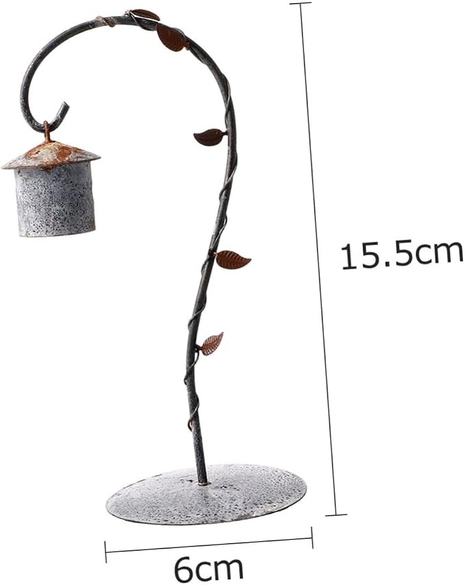 KICHOUSE Micro Landscape Iron Hanging Rack and Bird Hut Cage Stand Vintage Rust Design for Desktop Decor Flexible Iron Holder for Home and Garden Adornments Light Grey