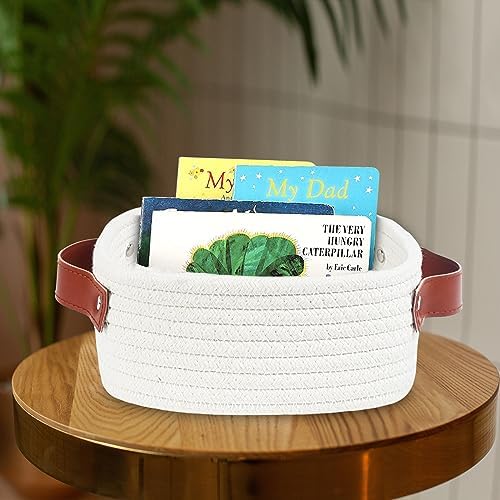 ABenkle Small Storage Basket, Mini Baskets, Cute Rope Woven Basket for Organizing, Square Shelf Storage with Handle, Boho Decorative Toy Bin for Nursery, Spa, Empty Gift Baskets - XS