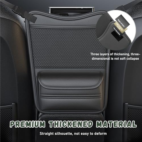Ohleats Car Organizer Storage Between Seats, Nappa Leather Auto Handbag Holder for Document Phone Storage, Large Capacity Automotive Console Pocket Purse, Car Accessories (Black)