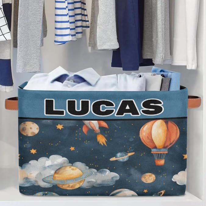Custom Rectangular Baby Storage Basket, Kids Toys Bin, Books Shelf Basket, Clothes Towel Storage Bin for Nursery, Gift Basket, Pet Basket, Hot Air Balloon Cloud Planet Cartoon