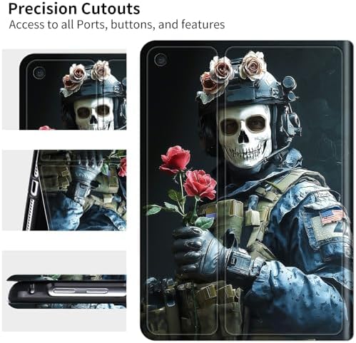 for Samsung Galaxy Tab A9 8.7 Inch 2023 (SM-X110/X115/X117) Case | Slim Leather Smart Cover with Multi-Angle Anti-Slip Stand [Auto Wake/Sleep] Shell for Women Men - Skull Man Flower