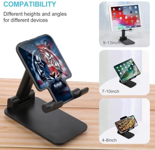 Multi Function American Flag Tiger Flag Art Print Desk Smartphone Stand | Foldable, Height Angle Adjustable, Cell Phone Holder, with Non Slip Base, Desktop Accessories