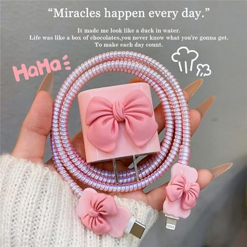 Cute Cable Protector for iPhone18W/20W Charger Power Adapter with 3D Bow Tie Charger Cord Protector,Soft Data Line Cable USB Wire Saver,Data Cable Phone Charger for iPhone8 11 13 14 15 16 Plus Pro Max