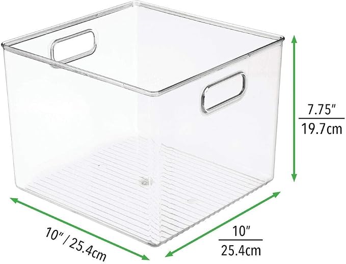 mDesign Plastic Modern Storage Organizer Bin Basket with Handles for Bathroom Organization - Shelf, Cubby, Cabinet, Vanity, and Closet Organizing Decor - Ligne Collection - Clear