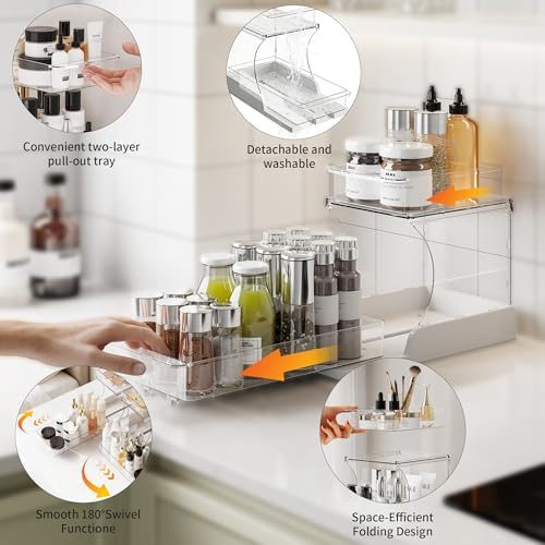 Attelite Makeup Organizer 2-Tier Makeup Storage Cosmetics Organizer with 180° Rotating Design Sturdy durable Versatile Perfume Vanity Organizer for Countertops, Bathrooms, Office Supplies 4PACK