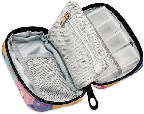 Colorful Cat Pill Box 7 Day Pill Case Travel Pill Organizer Bag with Zipper Portable Weekly Case Compact Size for Vitamin Supplement Holder