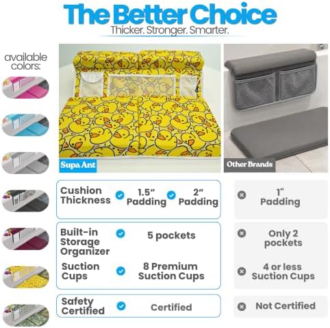 Bath Kneeler –8 Suction Cups & 2" Thicker Padding.Certified Bath Kneeling Pad for Bath Tub & 5 Bath Toy Organizer. Fast Dry Bath Kneeler and Elbow Rest Pad Set. Baby Bath Essentials by Supa Ant-Duck