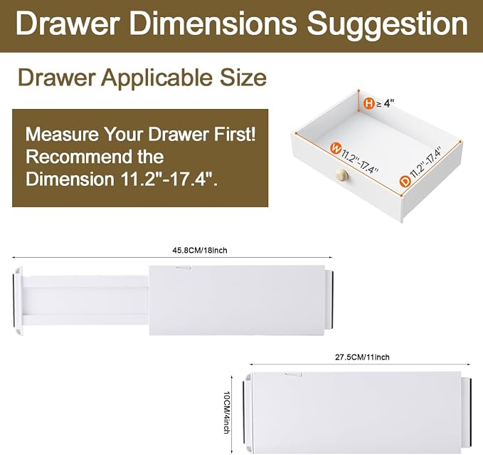 Drawer Dividers for Clothes 4" High 10.9"-18" Expandable Dresser Drawer Organizer Plastic Separators for Kitchen 3 Pack