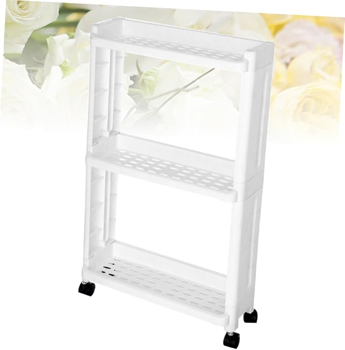 3-Tier Gap Storage Tower Rack with Wheels for Home Kitchen | PP White Build, Slide out Access, Portable Design, Suitable for Bath Supplies and PET Items
