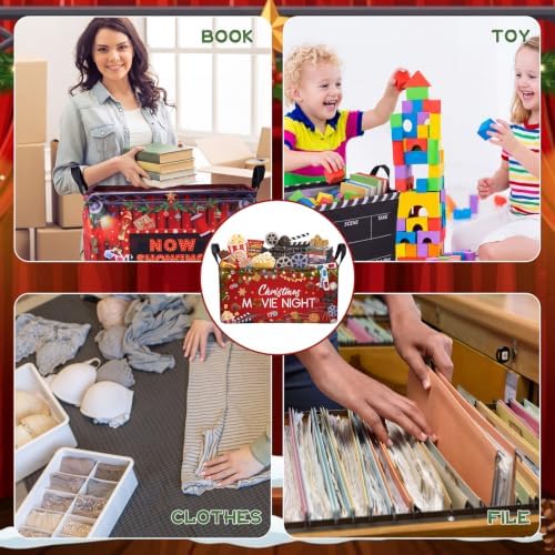 Breling 4 Pcs Christmas Movie Night Gift Baskets with Handles Christmas Party Supplies Snacks Boxes Xmas Santa Snowman Cinema Movie Theater Snack Bins Party Decorations for Xmas Birthday Holiday