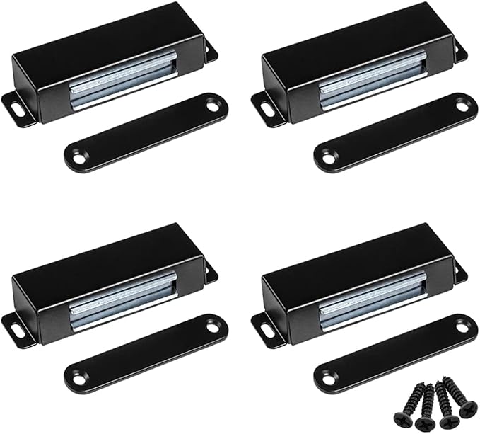 WOOCH Magnetic Door Catch - 50lb High Magnetic Stainless Steel Heavy Duty Catch for Kitchen Bathroom Cupboard Wardrobe Closet Closures Cabinet Door Drawer Latch (Black, 4-Pack)