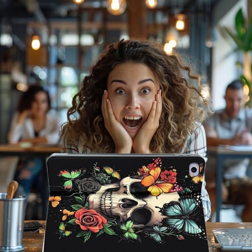 for Microsoft Surface Pro X/Pro X Plus-13 2019/2020/2021/2024 Tablet Case,Auto Wake/Sleep,Adjustable Stand Protective Cover - Skull Butterfly