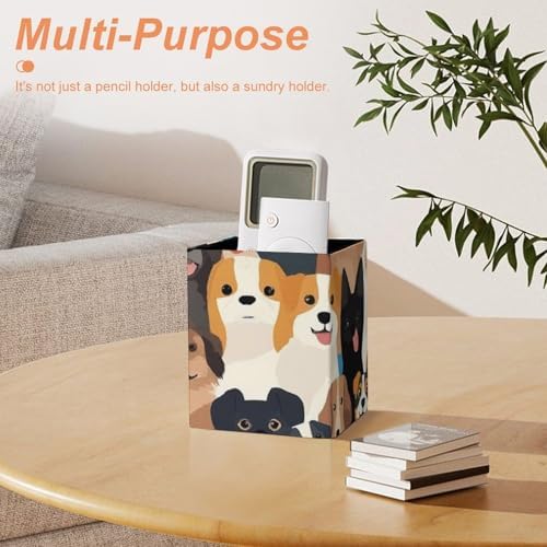 Modern Leather Desk Organizer Pen Cup Pencil Holder Cute Puppy Dog Makeup Brush Storage
