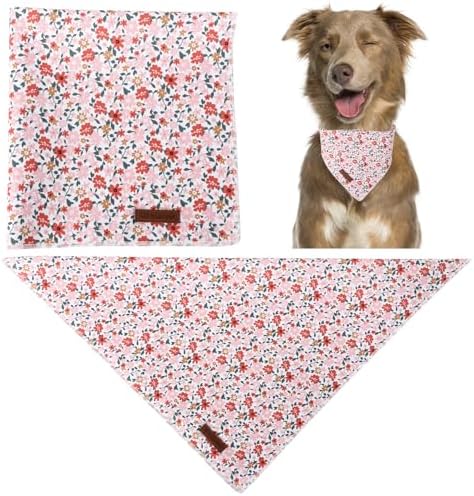 Summer Dog Bandana, UP URARA PUP Orange Bandana for Small Large Dogs, Cotton Handkerchief Cute Little Flower Puppy Triangle Bid Scarf for Boy Girl Dogs