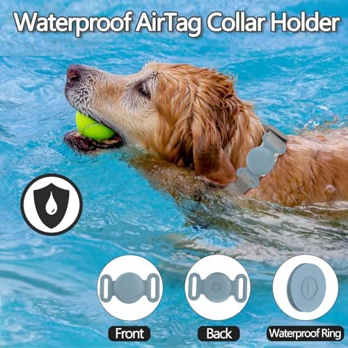 Waterproof Dog Collar with Airtag (1st & 2nd Gen) Holder, 1 Pack | Lightweight Silicone Hidden AirTag Holder for Dog Collar, Anti-Lost AirTag Case for Pet Cat Dog (Light Blue)