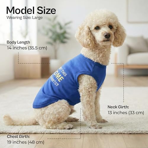 Parisian Pet Dog T-Shirt - Embroidered “ Awesome “ Shirt - Pure Cotton and Lightweight Dog Clothes - Blue Sleeveless Tee Shirts - Cute Puppy Clothes - Shirts for Large Dogs Boy - L