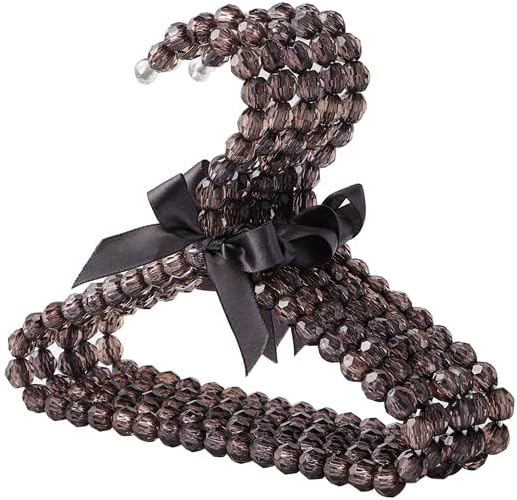 2 PCS Pearl Beaded Hangers for Kids Plastic Baby Clothes Hangers with Bow Non Slip Toddler Nursery Closet Organizer for Girls Dresses and Dog Pet Apparel Pearl Hangers for Women (Black, 20)