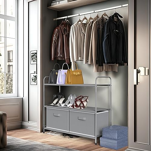 Simple Houseware 3-Tier Closet Storage with 2 Drawers, Grey