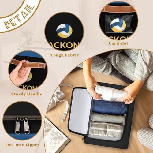 Custom Storage Basket with Zipper Lid, Sport Volleyball Ball Foldable Fabric Storage Boxes Decorative Closet Shelves Clothes Organizer Container Cubes with Handle 1PCS