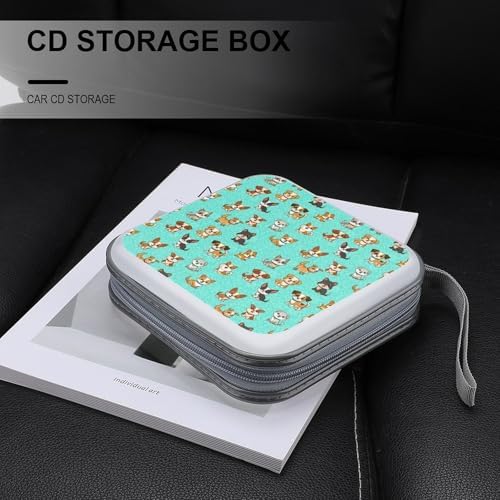 Portable CD/DVD Holder Dog Gifts, 40-Capacity Hard Case with Zipper, Protective Storage Binder for Music Movies Game Discs