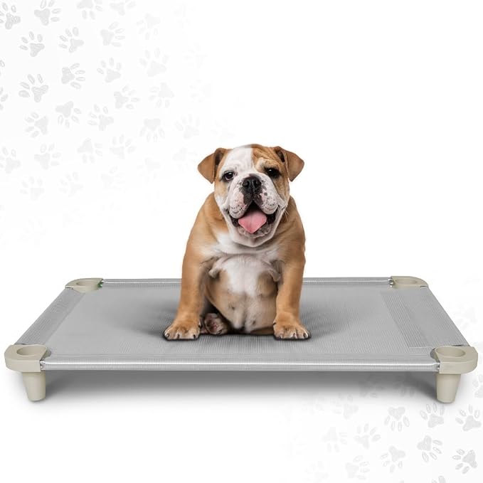 Acrimet Cooling Elevated Pet Dog Bed, Washable and Breathable Mesh Cot, Stainless Steel Frame, Indoor & Outdoor Use, fits Dogs up to 110 lbs (Size: 40” x 24”), Gray, 1 Unit