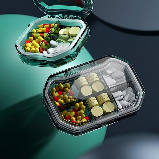 Daily Travel Pill Case Organizer, 6 Compartment Portable Pill Box | Small Medicine Reminder Dispenser Planner Holder for Vitamin, Fish Oil, Supplement, Cod Liver Oil, Portable Container, Green