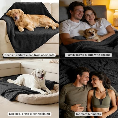 Catalonia Waterproof Dog Blanket, Reversible Leakproof Furniture Protector | Black Fleece Mat for Small to Large Dogs & Cats, Helps Protect Sofa, Bed & Couch from Liquids, Urine & Messes, 30 x 40 Inches