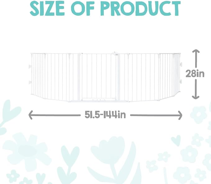 Regalo Safety 51.5"-144" Metal 2-in-1 Super Wide Baby Gate & Play Yard | Adjustable Playpen, For Doorways & Open Spaces, For Babies, Toddlers & Pets, White, Tested & Trusted for 30 Years