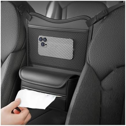 Ohleats Car Organizer Storage Between Seats, Nappa Leather Auto Handbag Holder for Document Phone Storage, Large Capacity Automotive Console Pocket Purse, Car Accessories (Black)