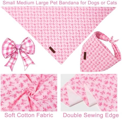 Pink Bow Dog Bandana, Bowtie Puppy Bandana for Girl Female Dogs, Soft Cotton Pet Triangle Bid Scarf Kerchief for Girl Boy Dogs or Cats