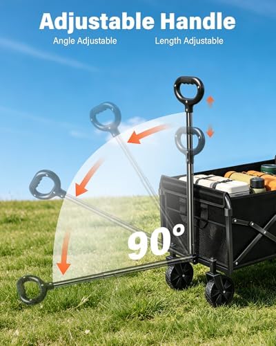 Collapsible Wagon Cart, Folding Cart with 360LBS Capacity, Black | All-Terrain Wheels & Flexible Handle, Heavy Duty Utility Wagon for Grocery Camping Garden Shopping Sports