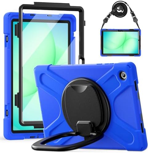 Rugged Protective Case Compatible with Samsung Galaxy Tab A11 Plus/A11 + 11" 2023 SM-X230, Military-Grade Shockproof Cover with 360° Rotating Stand & Built-in Screen Protector (Blue)
