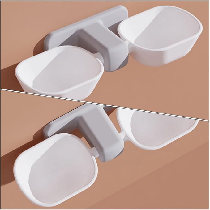 Beavorty Wall-Mounted Pet Feeder Bowl Set, Plastic Double Food and Water Bowls with Neck Protection, White Non-Spill Dish for Indoor Cats