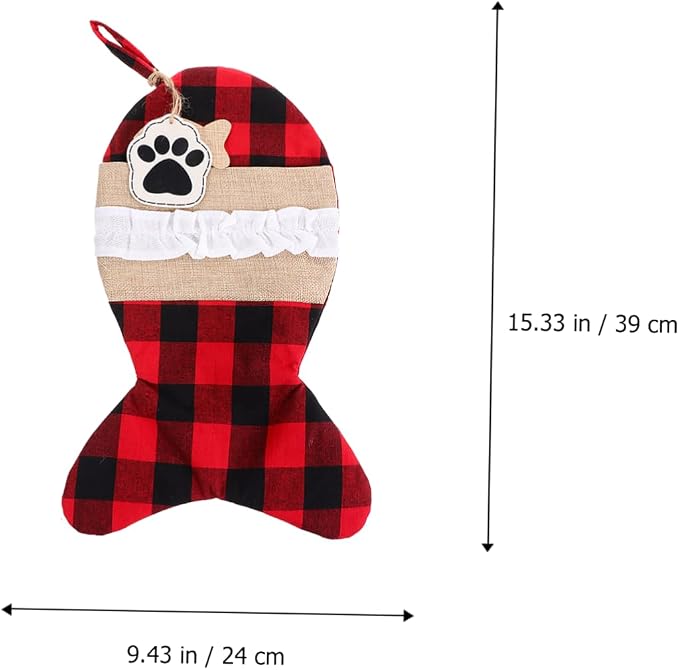 TOVINANNA 1pc Christmas Stockings Pouch Bag for Pets and Plaid Design Holiday Storage for Presents for Christmas Decorations and Tree Fillers