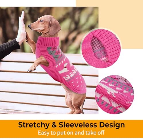 Lelepet Dachshund Sweater Turtleneck Dog Sweaters for Small Dogs (XS-XL) | Pullover Knitted Dog Coat,Cold Weather Dachshund Clothes, Fall/Winter Cozy Outfit for Wiener Dogs,Stretchy Knitwear,M,Pink