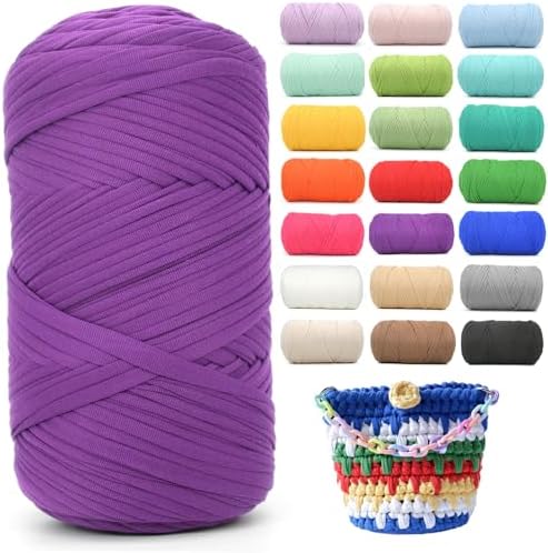 400g Tshirt Yarn for Crochet,Violet Purple T Shirt Soft Elastic Fabric Chunky Thick T-Shirt Crochet Yarn for Crocheting Knitting Beginner Hand Knitting for Bag/DIY Craft/Home Decor-Violet Purple