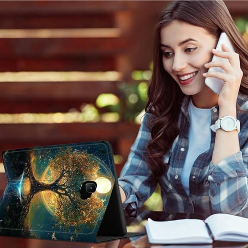 for Samsung Galaxy Tab A 10.1" 2016 SM-T580/T585/T587 Case | Slim Leather Smart Cover with Multi-Angle Anti-Slip Stand [Auto Wake/Sleep] Shell for Women Men - Moon Orange Tree