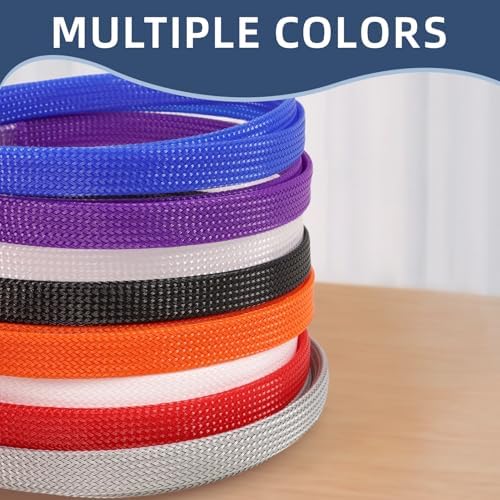 Braided Sleeving, PET Expandable Cable Sleeve, Mesh Cable Management for TV, Computer, Home Theater, Flexible Cord Protectors from Pets No Chew (Red, 3/8" x 100ft)