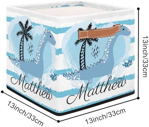 Personalized Storage Baskets for Organizing, Foldable Storage Bins with Handles Custom Cute Basket for Boys, Girls, Pet, Clothes, Blanket, Bedroom Nursery Toy Storage Gift,13 x13 x13 In,Dinosaur
