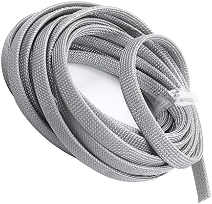 Othmro 16.4ft/5Meter PET Expandable Braided Cable Sleeve, 3/8 Inch Flexible Wire Loom Cord Protector, Cable Management Sleeve Cord Cover for Audio Video Cable Protectors from Pets(1Pc Grey)