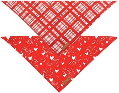 Realeaf Valentine's Day Dog Bandanas 2 Pack, Reversible Red Plaid Heart Dog Scarf for Boy and Girl, Premium Durable Fabric, Holiday Love Bandana for Large and Extra Large Dogs Pets (Large)