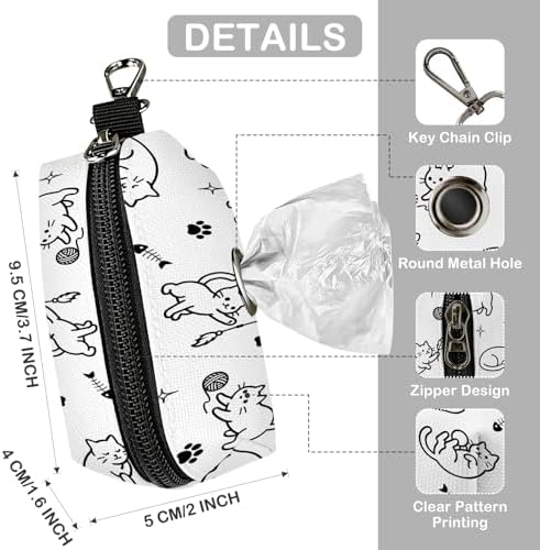 Dog Poop Bag Dispenser for Leash with Zippered - Cat Print
